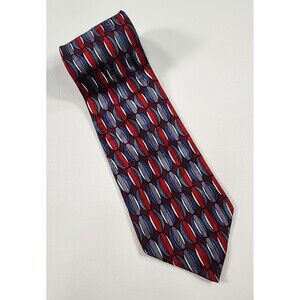 Vintage Valentino Pietro Mens Tie Pure Silk Geometric Pattern  Red/Blue/Grey